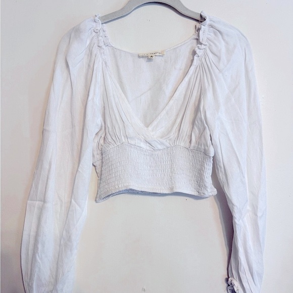 La Hearts Tops - La Hearts White Puff Sleeve Crop Blouse